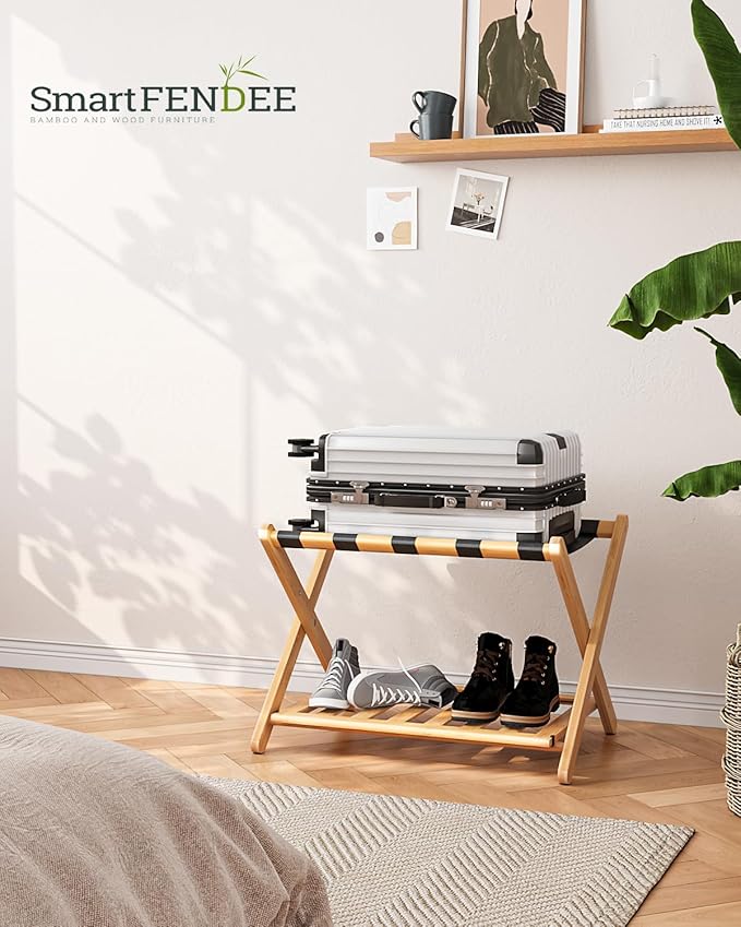 Fully Assembled Bamboo Luggage Rack, Heavy Duty Folding Suitcase Stand - Image 6