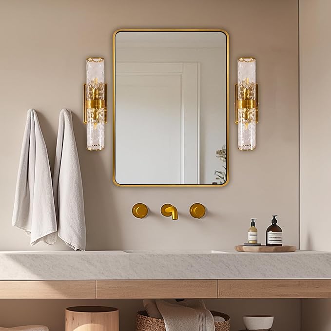 ANDY STAR Gold Bathroom Mirror for Wall, 30x36’’ Brushed Gold Rounded Rectangle - Image 8