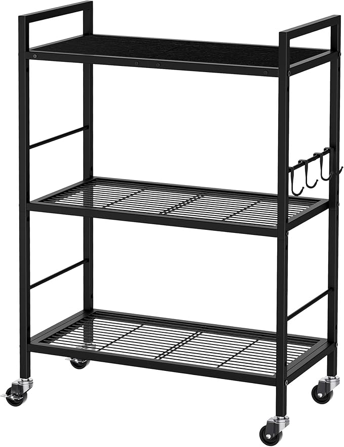 3-Tier Metal Storage Rack with Industrial Wheels, Mesh Shelving Unit with by Unknown