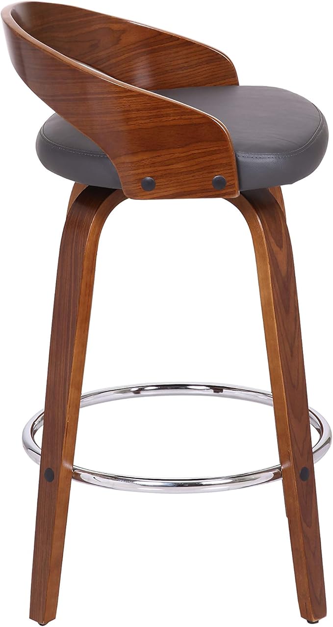 Armen Living Sonia 26" Counter Height Swivel Gray Faux Leather and Walnut Wood - Image 7