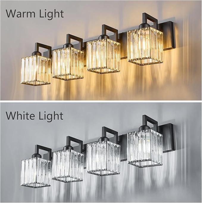 Modern Crystal Bathroom Vanity Light 4-Lights Black Modern Crystal Wall Lamp - Image 3