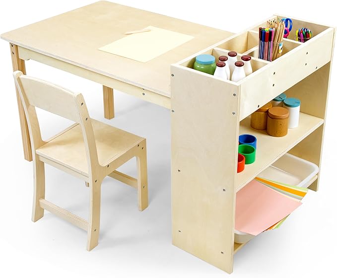 Kids Art Table and Chair Set, Birch Wooden Activity Craft Table, Kids Drawing by bbgroundgrm
