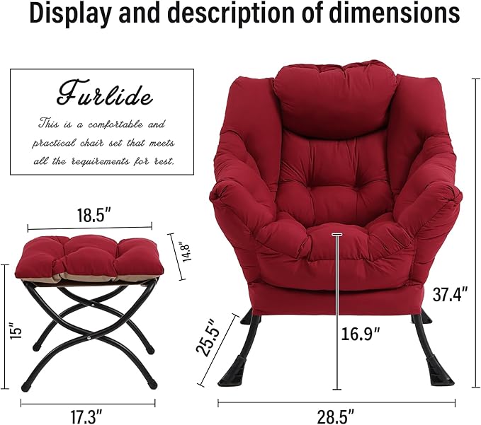 Lazy Chair with Ottoman, Modern Chair with Folding Footrest, Lounge Accent Chair - Image 3