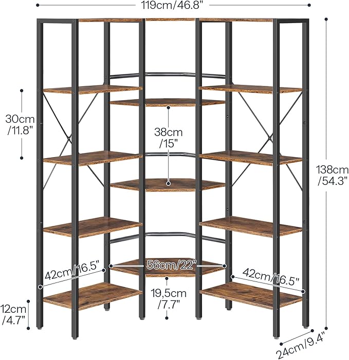 HOOBRO Industrial Corner Bookshelf, 5-Tier L-Shaped Bookcase, Open Display - Image 3