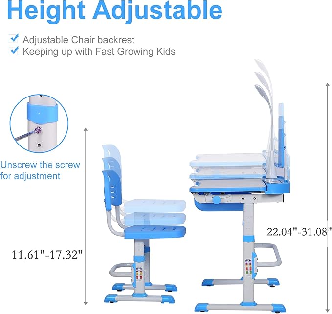 Kids Desk and Chair Set, Height Adjustable Child's School Study Writing Tables - Image 2