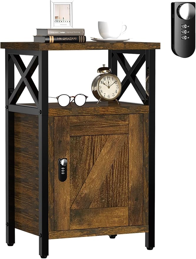 Night Stand with Locking Drawer, Bedside Table with Drawers, Wooden Bed Side by Home