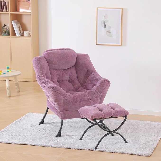Plush Lazy Chair and Ottoman, Large Contemporary Accent Lounge Chair - Image 6