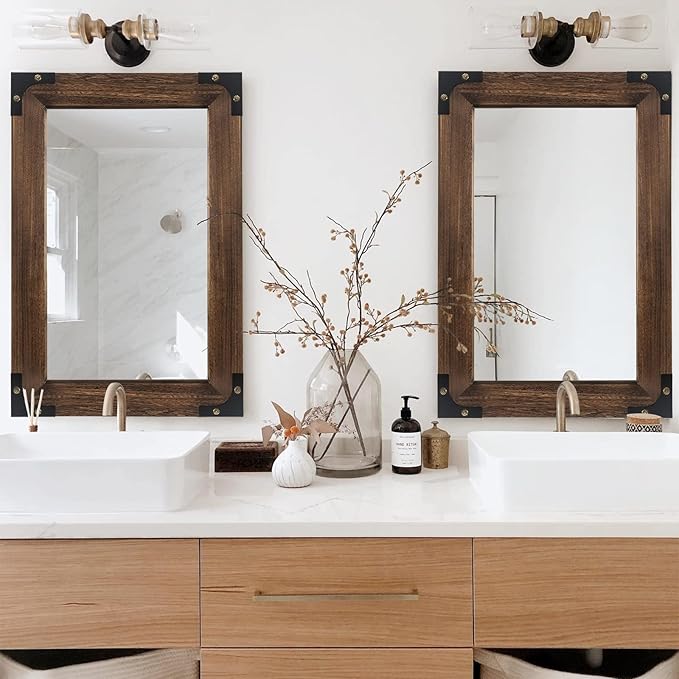 blue page Mirror for Wall, Rustic Wood Mirror - Image 3