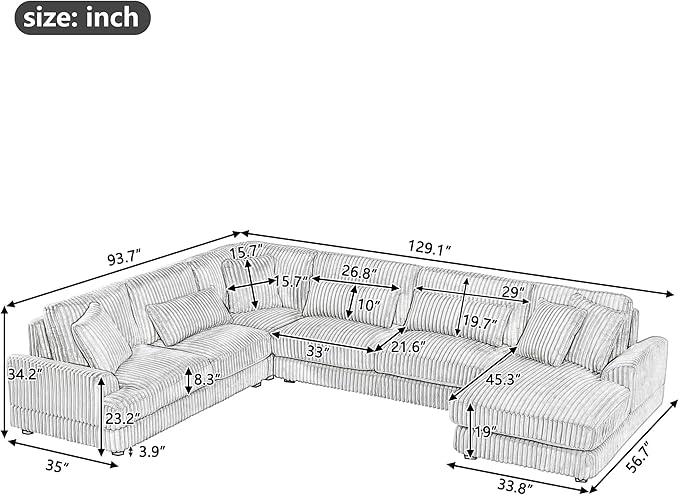 129" Oversized U Shaped Modular Sectional Sofa Couch - Image 2
