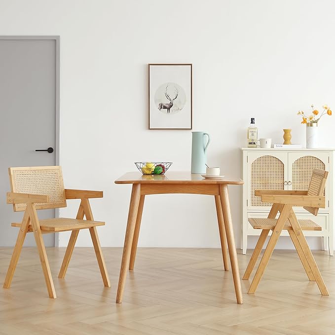 Tiita Rattan Accent Chairs, Mid Century Modern Dining Chairs Set of 2, Bamboo - Image 2