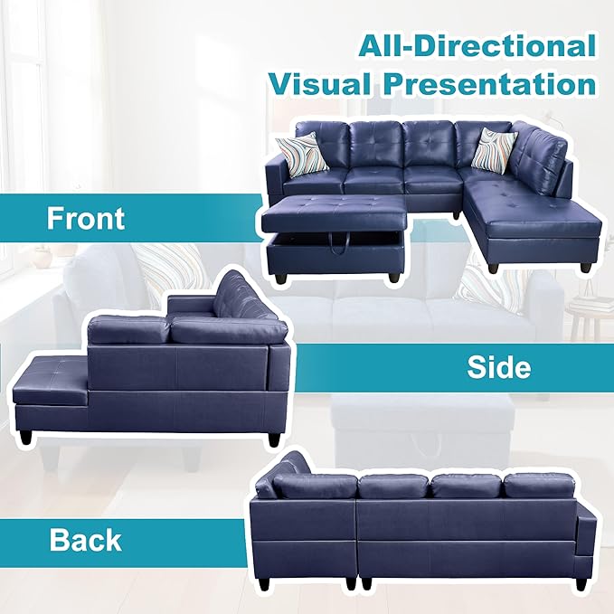 Couches for Living Room PU Leather L Shaped Couch Comfy 3 Pieces Sectional Sofa - Image 6