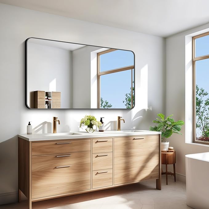 30x55 inch Bathroom Mirror, Wall Mounted Bathroom Frame Vanity Mirror - Image 3