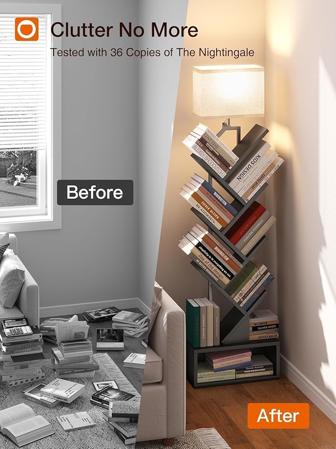addlon 6-Tier Tree Bookshelf, Steel&Wood Corner Shelf - Image 3