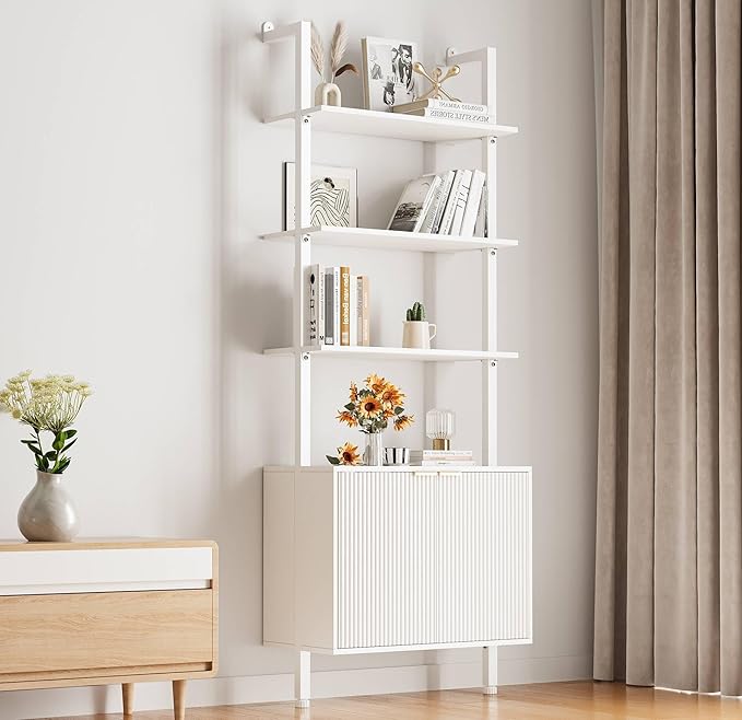 74" Tall Bookshelf with Storage Cabinet, Modern Ladder Shelf with Wood and by INNODToddlerTower