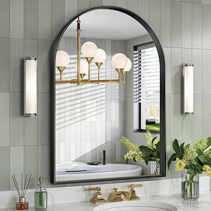Brightify Arched Mirror, 28 x 40 Inch Black Arch Wall Mirror, Metal Frame Black by Brightify