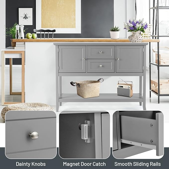 COSTWAY Buffet Sideboard, with 2 Wood Storage Drawers & Open Shelf, Console - Image 6