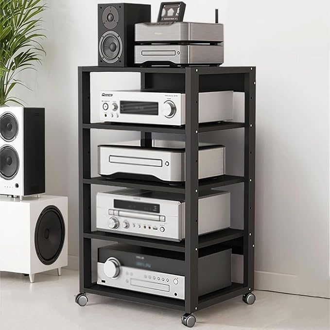 5 Tier Audio Rack Tower, CD Record Player Stereo Receiver AV Equipment Cabinet - Image 5