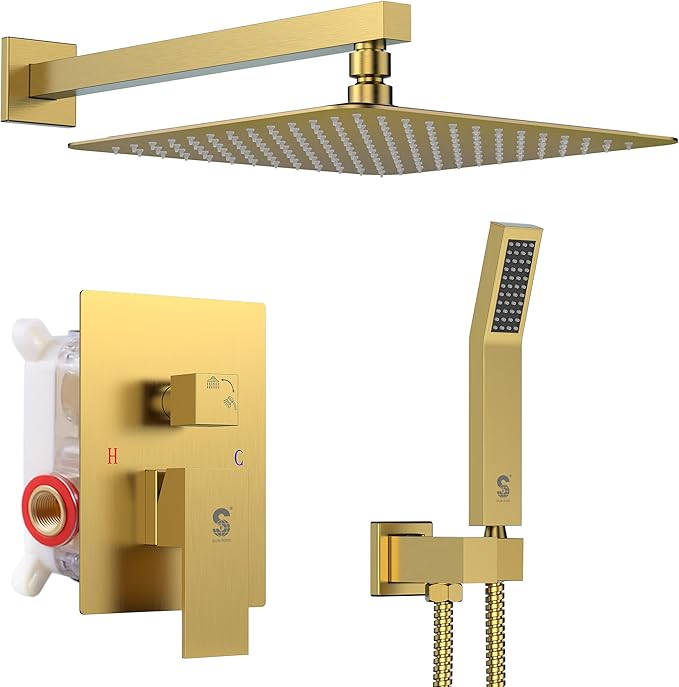 SR SUN RISE 12 Inches Bathroom Luxury Rain Mixer Shower Combo Set Wall Mounted by SRSUNRISE