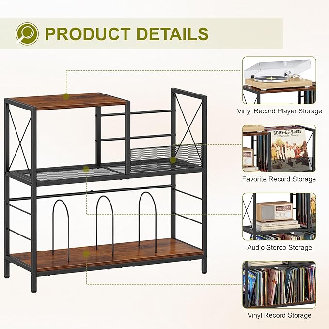 Snughome Large Vinyl Record Player Stand, Holds Up to 300 Albums, Wooden Record - Image 4