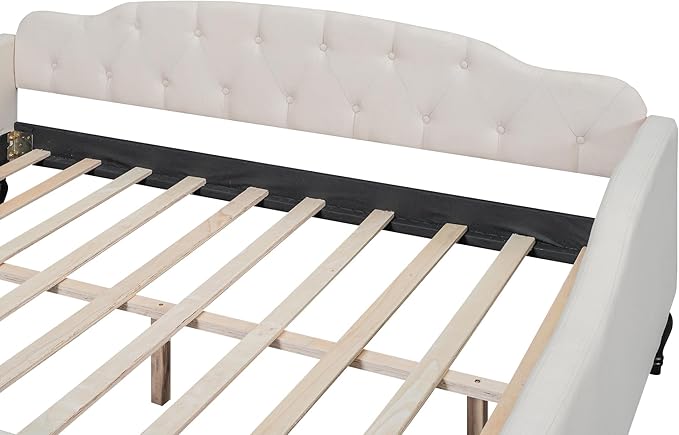 Full Size Upholstered Tufted Daybed, Linen Sofa Bed, Easy Assemble & No Box - Image 5