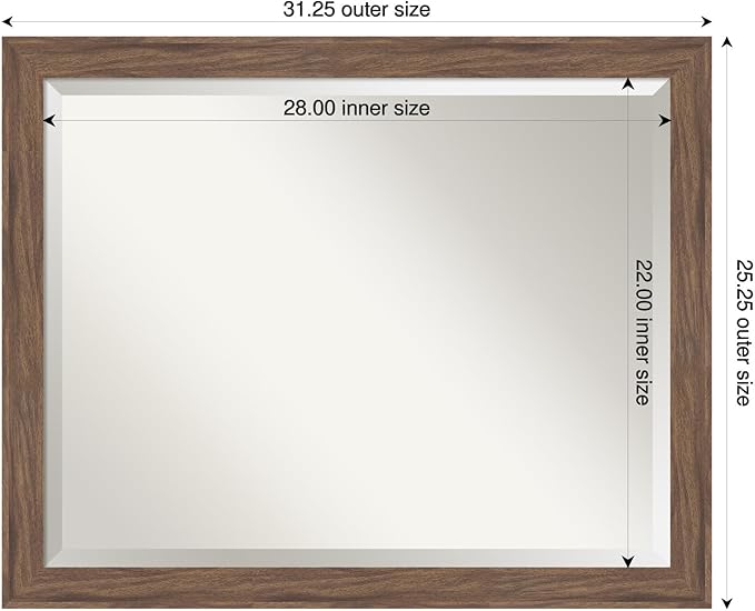 Amanti Art Brown Wall Mirror 25x31 Pia Medium Brown Narrow Rectangle Bathroom - Image 3