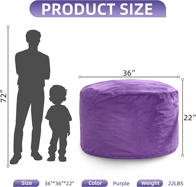 Hobestluk 3FT Bean Bag Chair Giant Bean Bag Chairs - Image 2