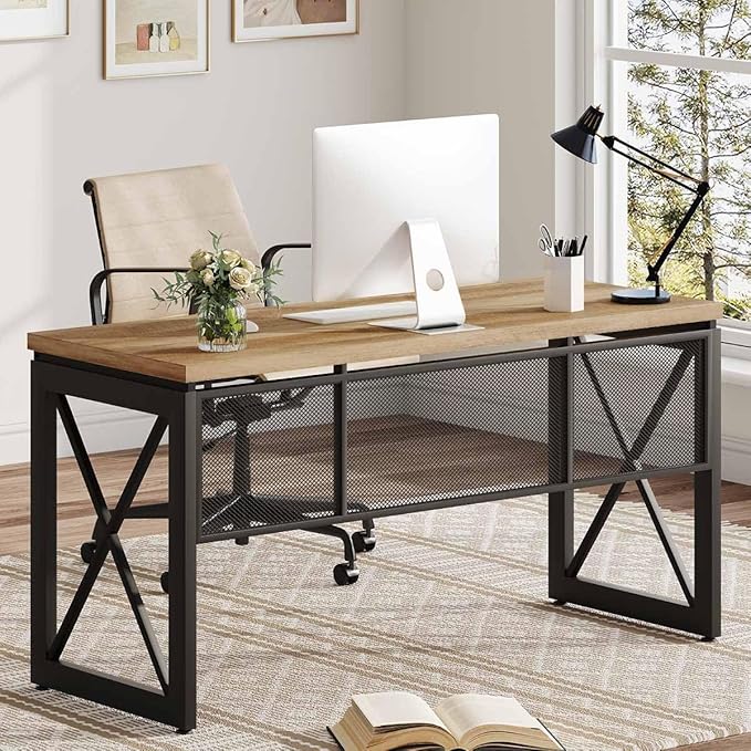 BON AUGURE Computer Desk for Home Office, Sturdy Office Desk, Wide Wood Metal - Image 6