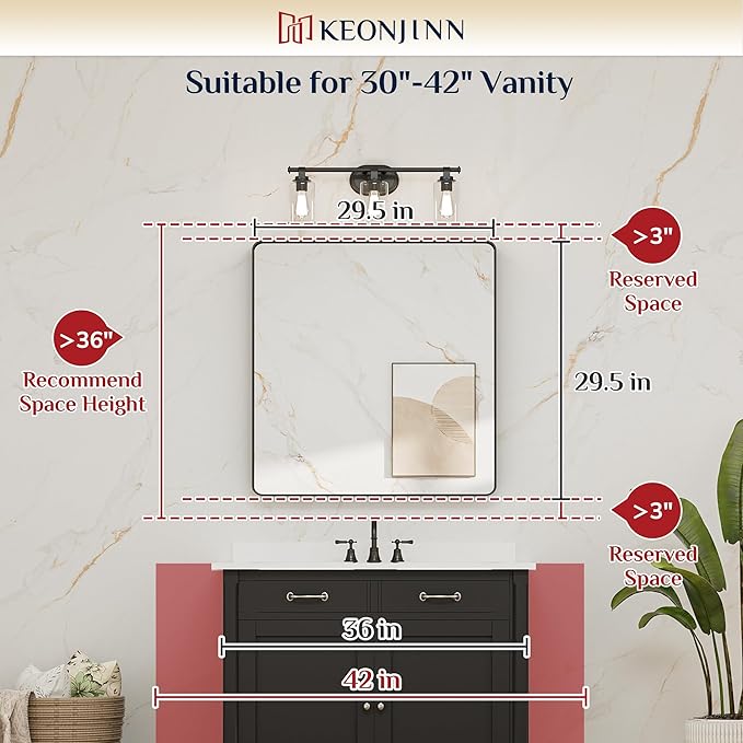 Keonjinn Black Bathroom Mirror for Over Sink, 30 x 30 Inch Rounded Rectangle - Image 6
