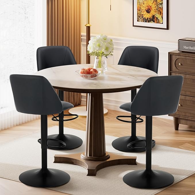 COLAMY Bar Stools Set of 3, Modern Swivel Bar Chairs, Adjustable PU Leather - Image 8