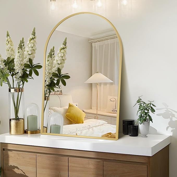 28" x 36" Gold Arched mirror, Large Arch Bathroom Vanity Wall Mirror, Modern by Minuover