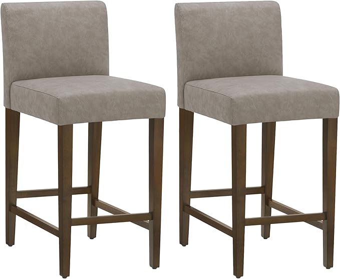 CHITA Counter Height Bar Stools Set of 2, PU Leather in Stone Grey by CHITALIVING