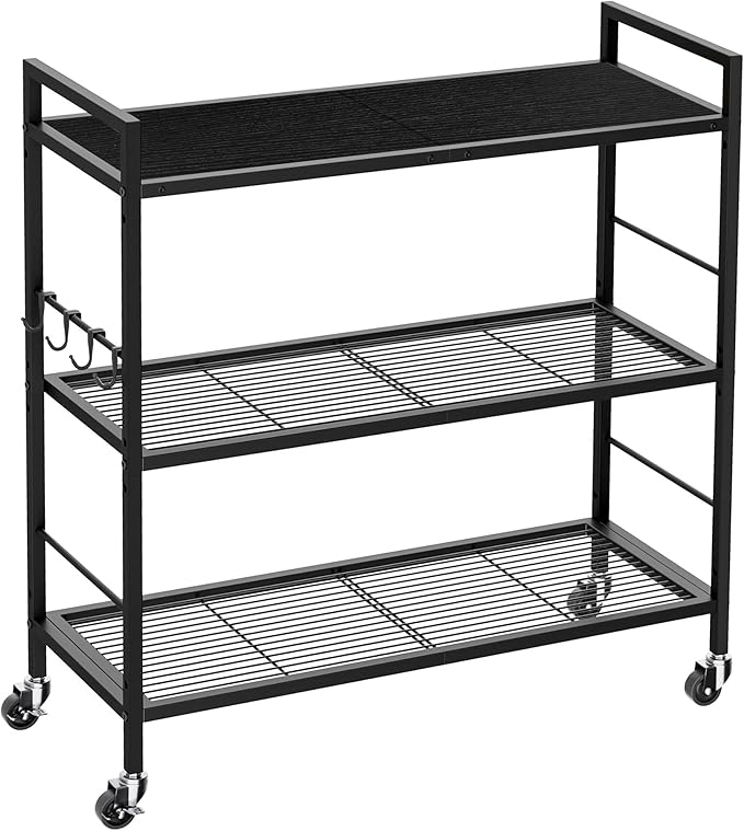 3-Tier Metal Storage Rack with Industrial Wheels, Mesh Shelving Unit with by Unknown