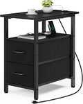 Vagusicc Black End Table with Charging Station, Narrow Side Table, 23.8'' Tall by Vagusicc