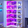 YITAHOME Corner Bookshelf with LED Light, 6 Tier Corner Shelf White Bookshelf by YITAHOME
