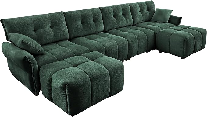 Modern Chenille Fabric 4-Seat Sofa w/Two Ottoman+2 Pillows, Premium Upholstery - Image 5