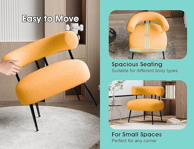 Modern Accent Chair, Round Upholstered Barrel Armchair - Image 4