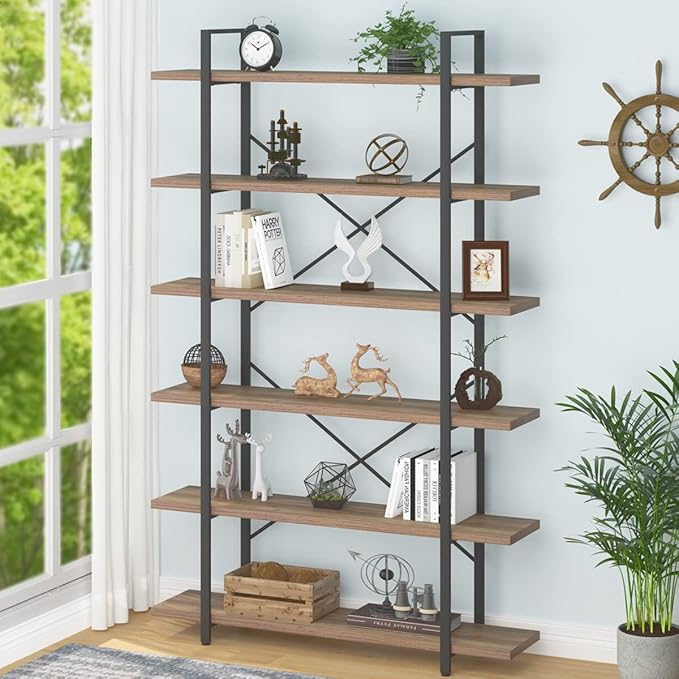 HSH Tall Bookcases and Book Shelves 6 Shelf, Metal Wooden Book Shelf and by HOMESWEETHOME