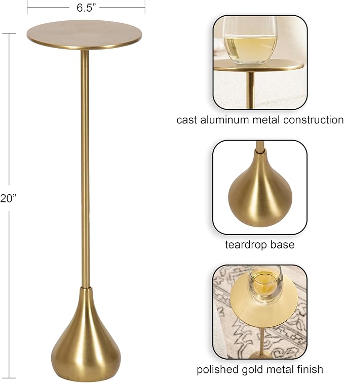 Kate and Laurel Hersi Decorative Modern Pedestal Drink Table; 7 x 7 x 20; Gold; - Image 3