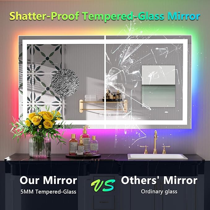 55x30 Inch RGB LED Bathroom Mirror Front Light and RGB Backlit Lighted Vanity - Image 6