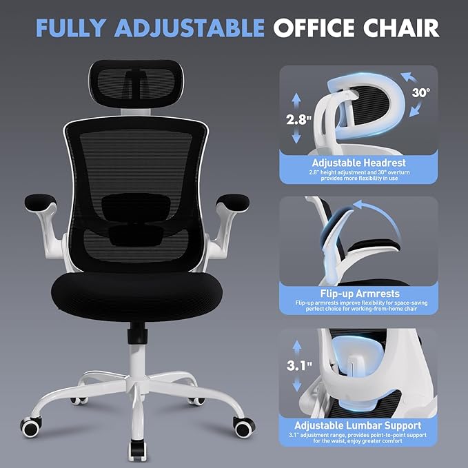 High Back Office Chair with Adjustable Lumbar Support & Headrest, Ergonomic - Image 6