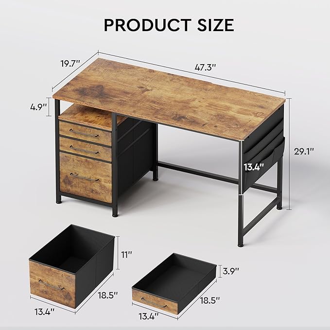 Maihail Computer Desk with Drawers, 47 inch Desk with 2 Drawers and Shelves - Image 5