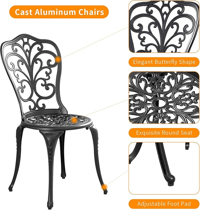 Outdoor Bistro Set 3 Piece Patio Bistro Set, Cast Aluminum Bistro Table and - Image 3
