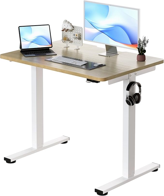Okin Small Electric Standing Desk, Oak Sit to Stand Computer Workstation by Okin