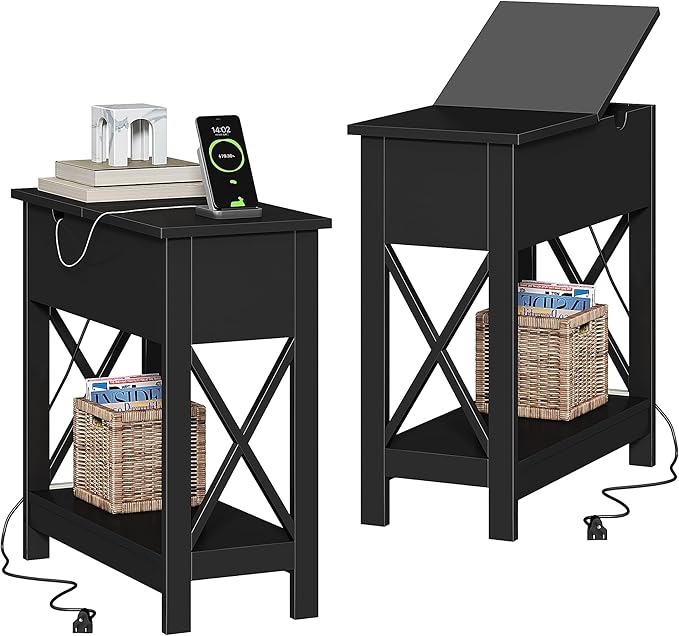 ChooChoo End Table with Charging Station, Narrow Flip Top Side Table with USB by ChooChoo