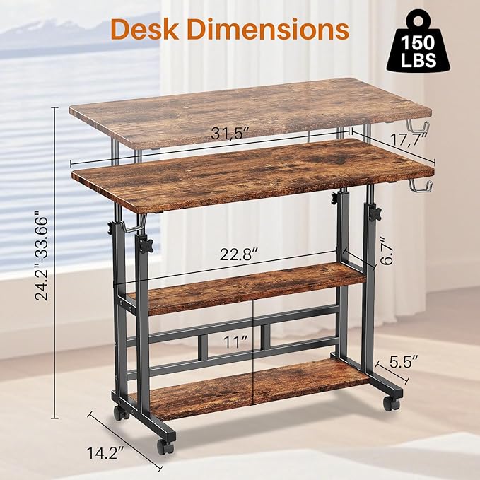 Adjustable Height Standing Desk, Rolling Stand Up Desk - Image 2
