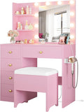 IRONCK Vanity Desk with Mirror and Lights, Small Makeup Vanity Table with 5 by IRONCK