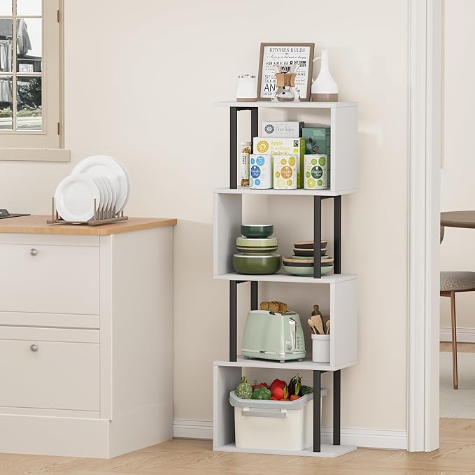 Gadroad 4-Tier Bookshelf, Narrow S-Shaped Geometric Bookcase, Wood Decorative - Image 7