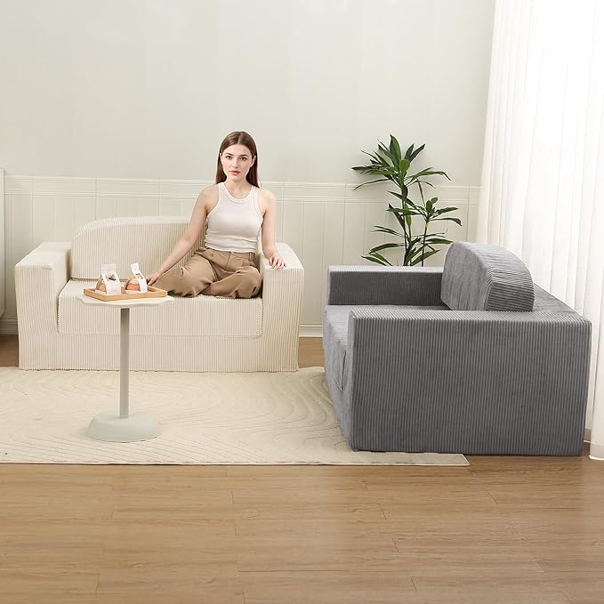 MeMoreCool Convertible Sofa Bed, Pull Out Loveseat Sleeper Sofa Beige, Small - Image 6