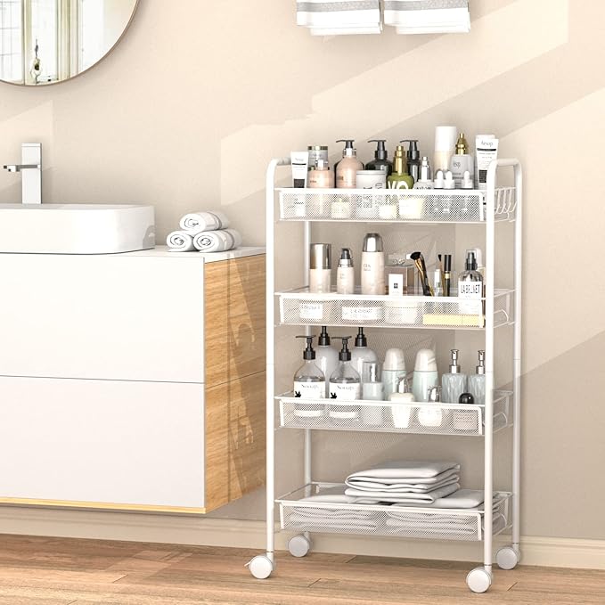 OVICAR 4 Tier Mesh Wire Rolling Cart, Kitchen Storage Organizer Utility Cart - Image 4