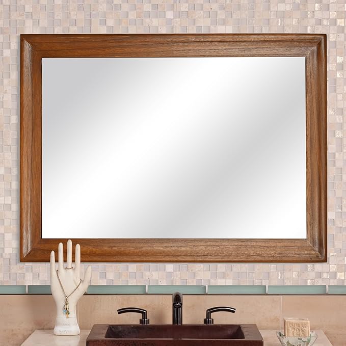 CULER Rustic Wood Wall Mirror for Bathroom, Rectangle Large 30 x 40 inch - Image 3
